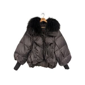 Steven Dann Women's Down Filled Designer Coat SZ MEDIUM Faux Fur Collar Batwing